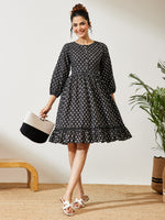 Thumbnail for Janasya Black A-Line Cotton Dress - Dista