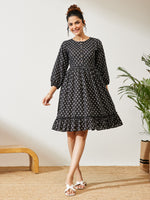 Thumbnail for Janasya Black A-Line Cotton Dress - Dista
