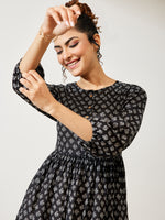 Thumbnail for Janasya Black A-Line Cotton Dress - Dista