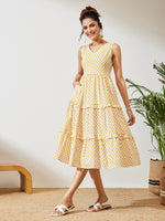 Thumbnail for Janasya Off White Tiered Cotton Dress - Dista