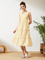 Thumbnail for Janasya Off White Tiered Cotton Dress - Dista