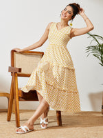 Thumbnail for Janasya Off White Tiered Cotton Dress - Dista