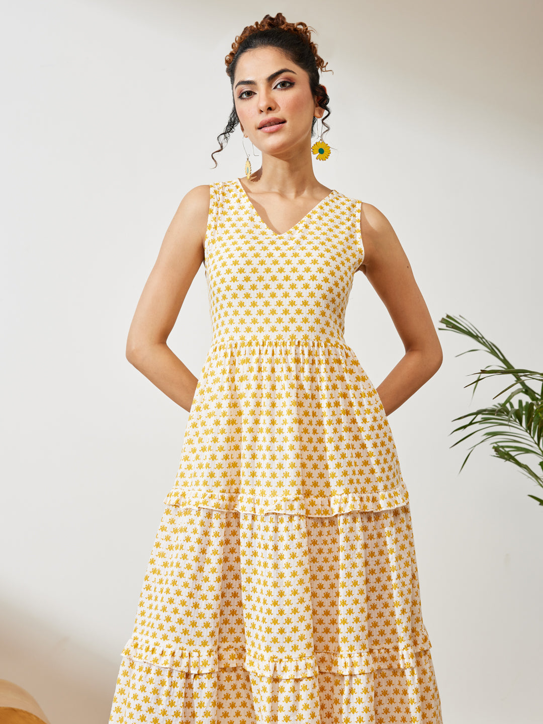 Janasya Off White Tiered Cotton Dress - Dista