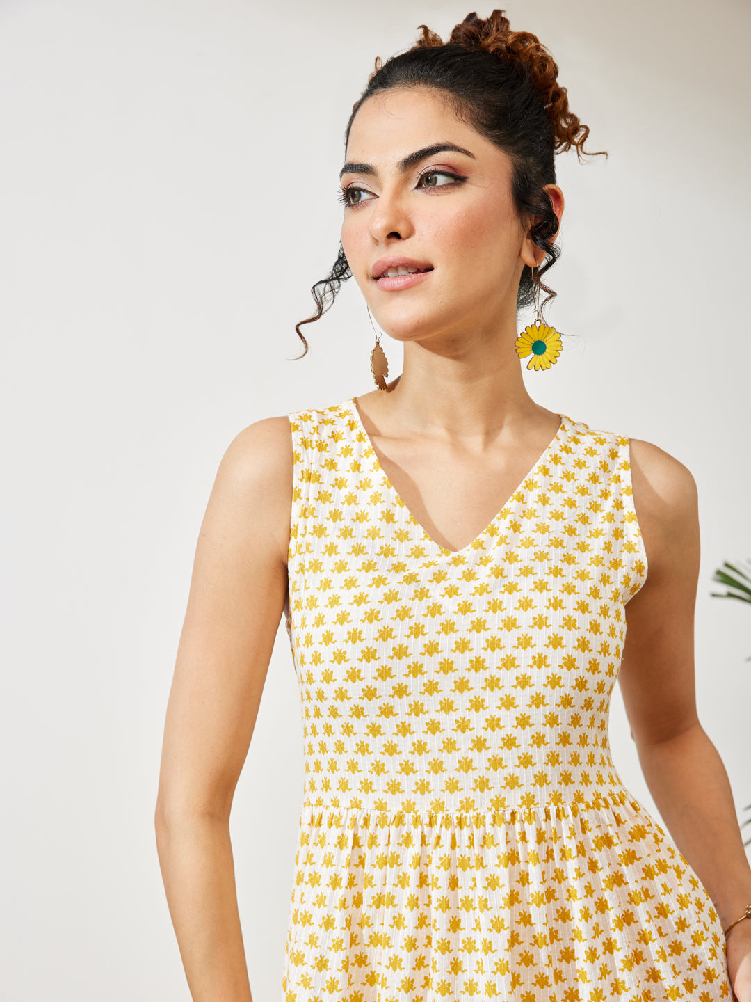 Janasya Off White Tiered Cotton Dress - Dista
