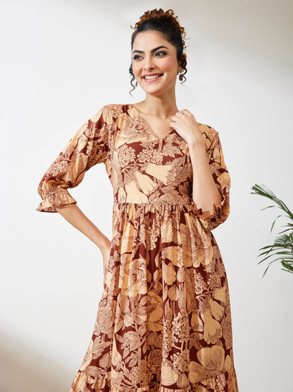 Janasya Maroon Flared Cotton Dress - Dista