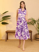 Thumbnail for Janasya Purple A-Line Cotton Dress - Dista