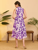 Thumbnail for Janasya Purple A-Line Cotton Dress - Dista