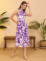 Thumbnail for Janasya Purple A-Line Cotton Dress - Dista