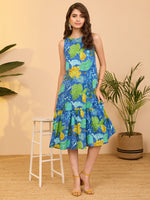Thumbnail for Janasya Aqua Tiered Cotton Dress - Dista