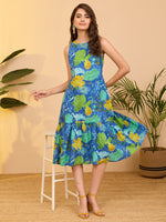 Thumbnail for Janasya Aqua Tiered Cotton Dress - Dista