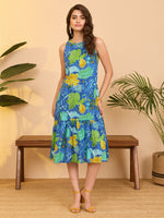Thumbnail for Janasya Aqua Tiered Cotton Dress - Dista