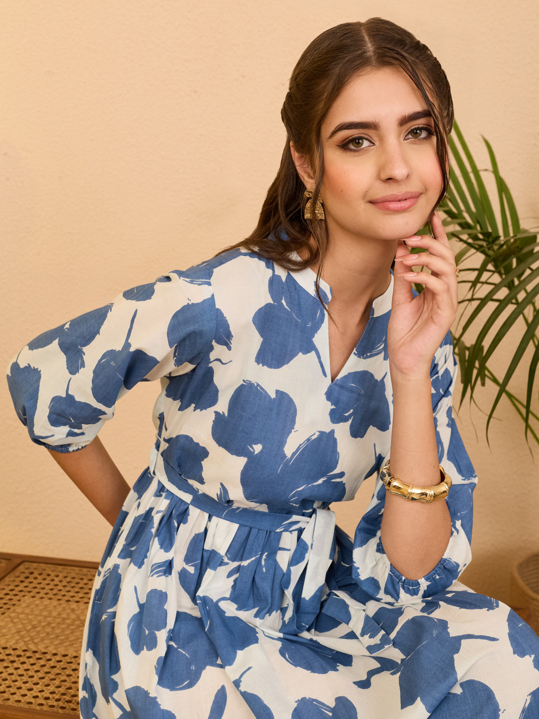 Janasya White Fit & Flare Cotton Dress - Dista