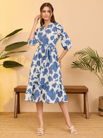 Thumbnail for Janasya White Fit & Flare Cotton Dress - Dista