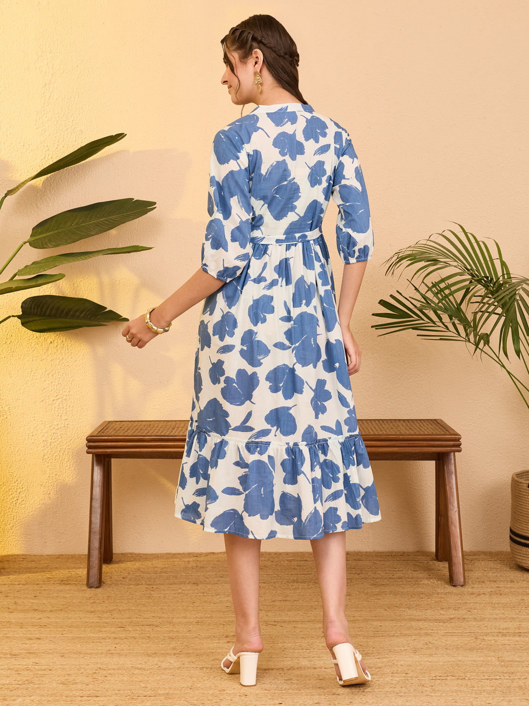Janasya White Fit & Flare Cotton Dress - Dista