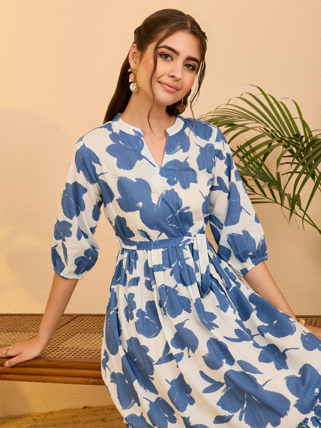 Janasya White Fit & Flare Cotton Dress - Dista