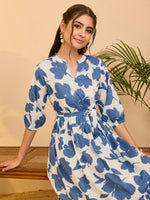 Thumbnail for Janasya White Fit & Flare Cotton Dress - Dista