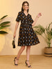 Janasya Black Fit & Flare Cotton Dress - Dista