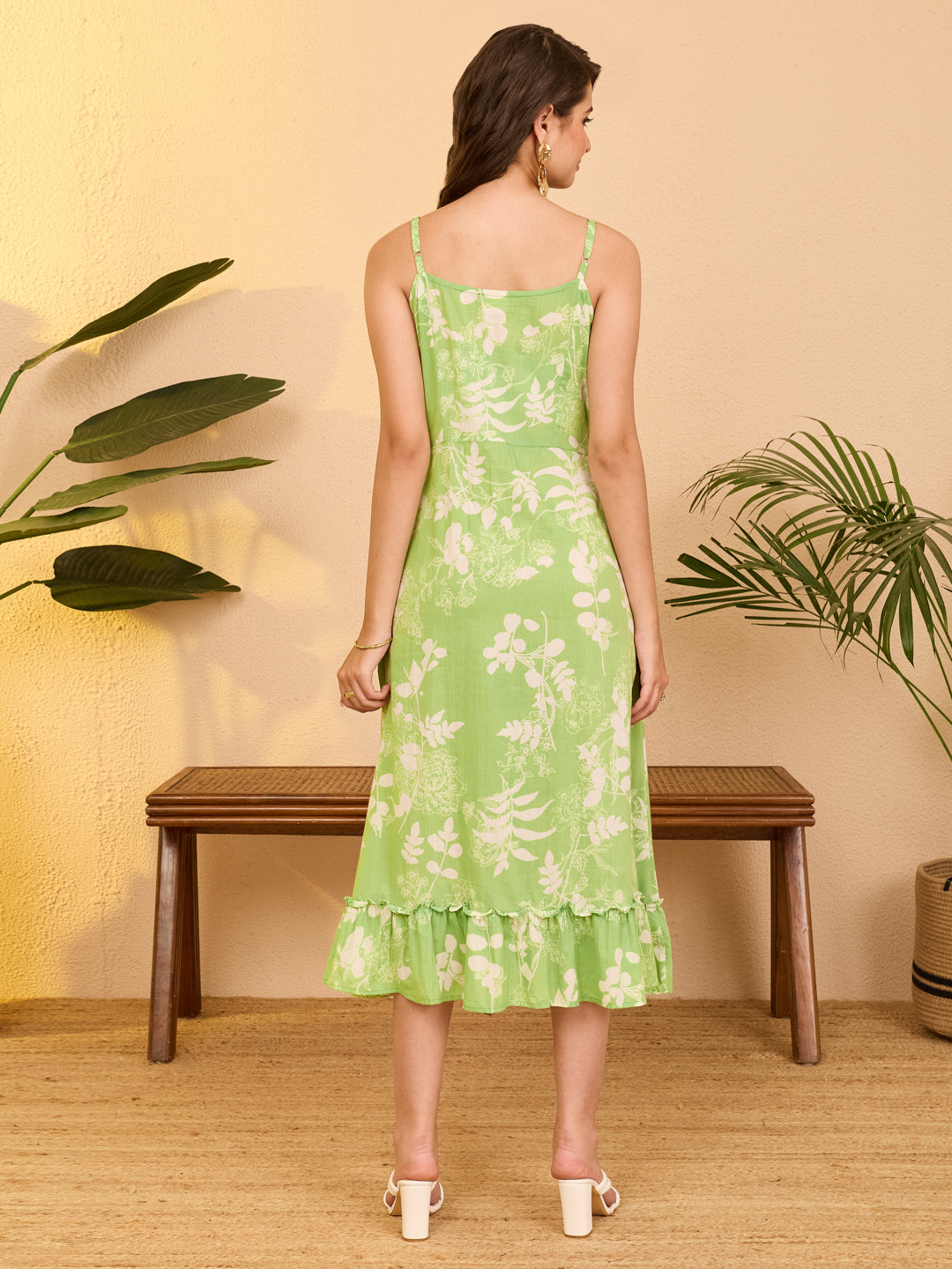 Janasya Mint A-Line Cotton Dress - Dista
