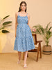 Janasya Blue A-Line Cotton Dress - Dista