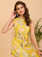 Thumbnail for Janasya Yellow A-Line Cotton Dress - Dista