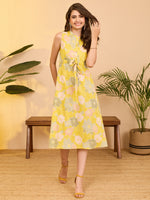 Thumbnail for Janasya Yellow A-Line Cotton Dress - Dista