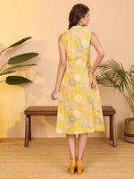 Thumbnail for Janasya Yellow A-Line Cotton Dress - Dista