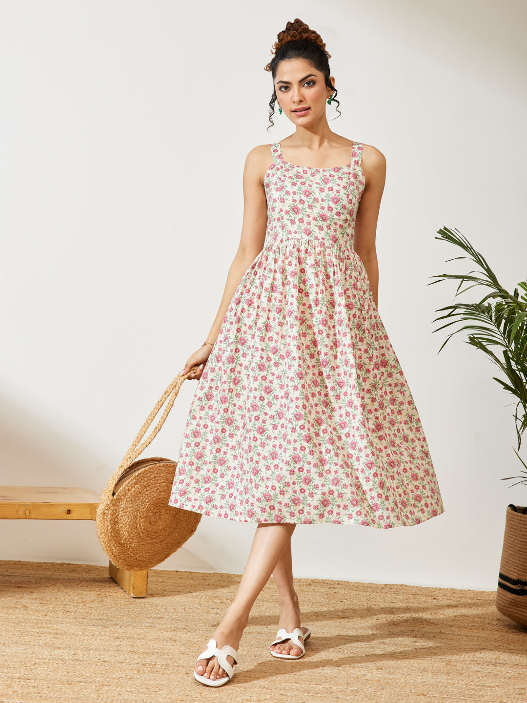 Janasya Off White A-Line Cotton Dress - Dista