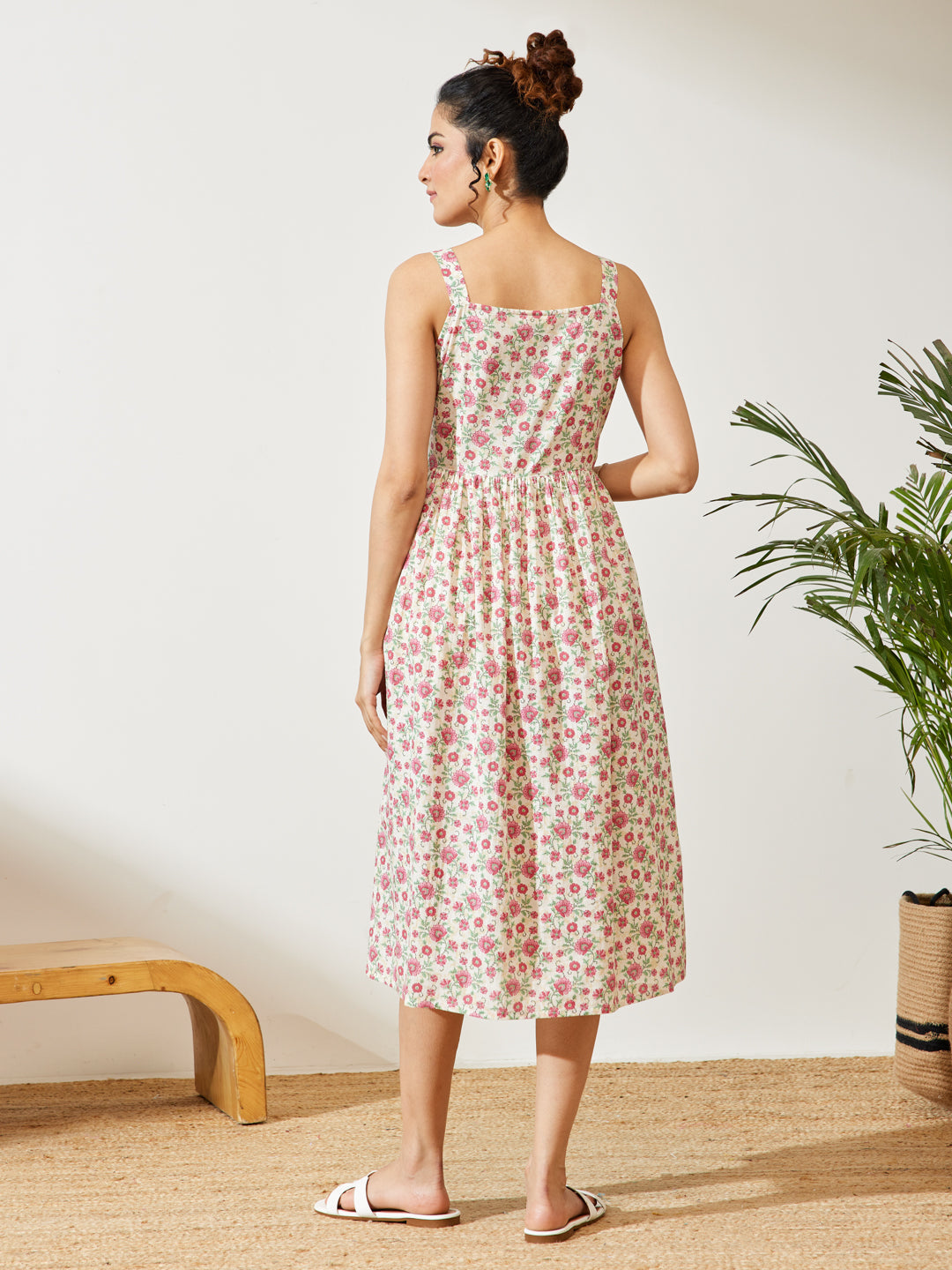Janasya Off White A-Line Cotton Dress - Dista