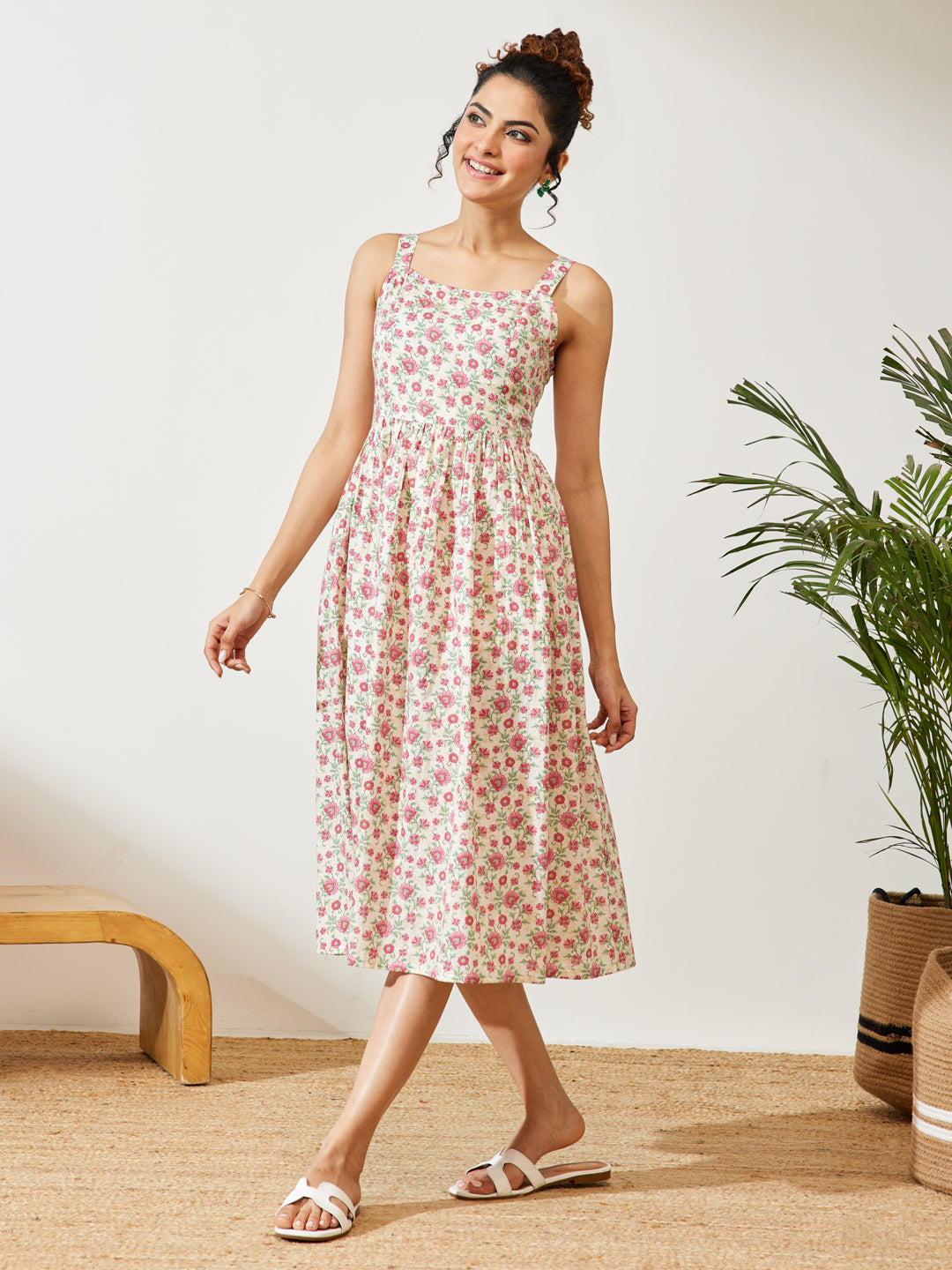 Janasya Off White A-Line Cotton Dress - Dista