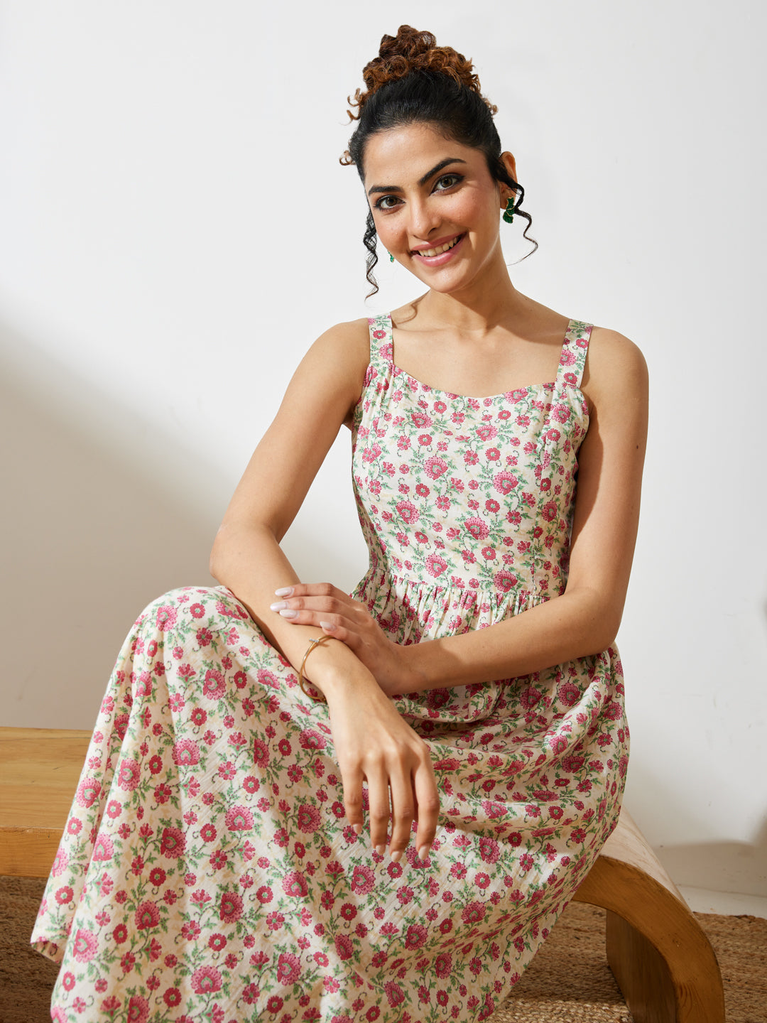 Janasya Off White A-Line Cotton Dress - Dista