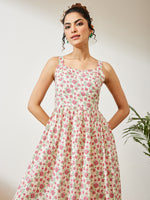 Thumbnail for Janasya Off White A-Line Cotton Dress - Dista