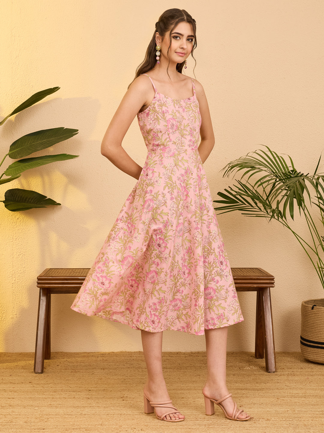 Janasya Rose A-Line Cotton Dress - Dista
