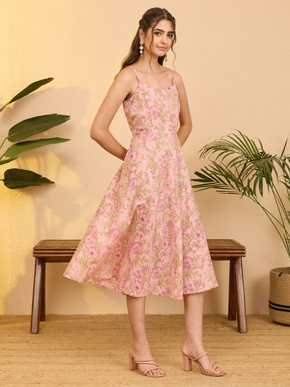Janasya Rose A-Line Cotton Dress - Dista