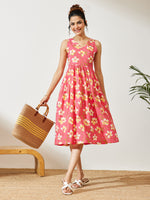 Thumbnail for Janasya Pink A-Line Cotton Dress - Dista