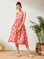 Thumbnail for Janasya Pink A-Line Cotton Dress - Dista