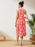 Thumbnail for Janasya Pink A-Line Cotton Dress - Dista