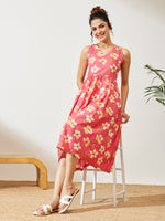 Thumbnail for Janasya Pink A-Line Cotton Dress - Dista