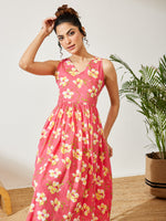 Thumbnail for Janasya Pink A-Line Cotton Dress - Dista