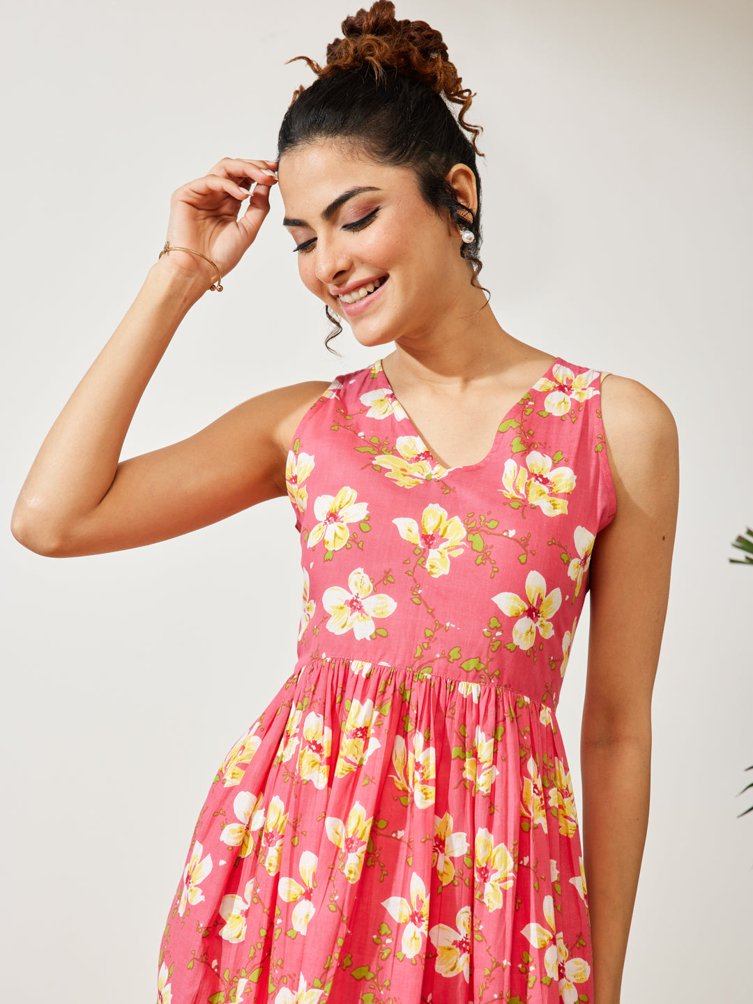 Janasya Pink A-Line Cotton Dress - Dista