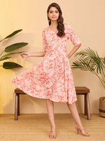 Thumbnail for Janasya Coral Flared Cotton Dress - Dista