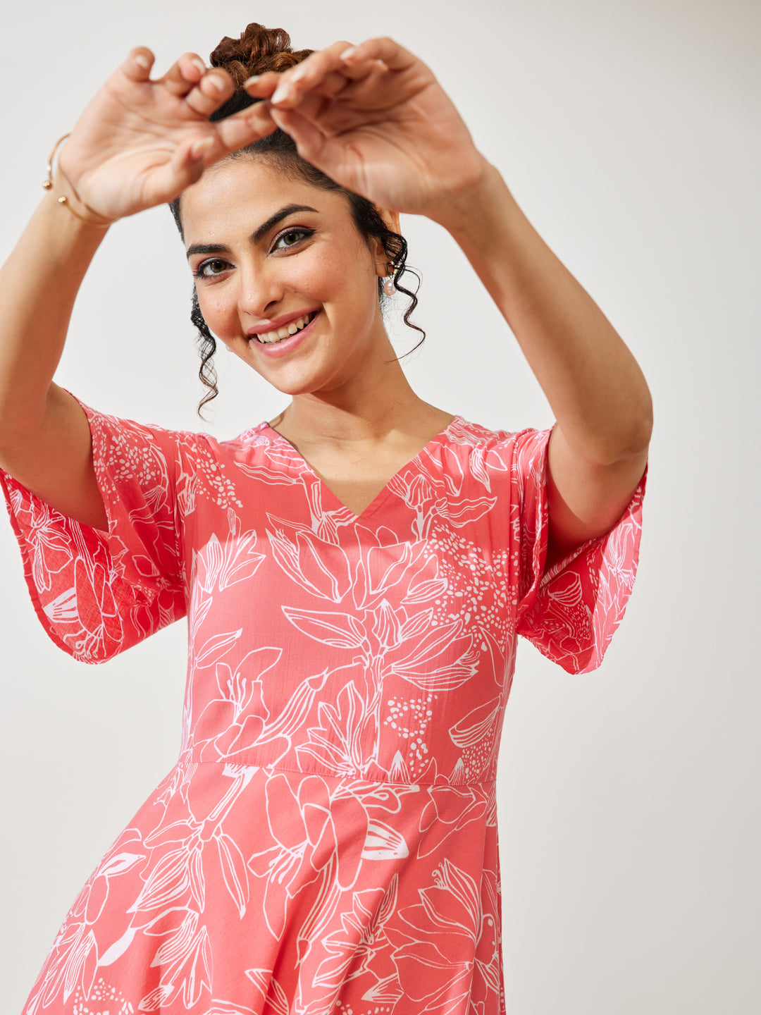 Janasya Peach A-Line Cotton Dress - Dista