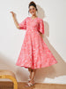 Janasya Peach A-Line Cotton Dress - Dista