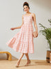 Janasya Peach Fit & Flare Cotton Dress - Dista
