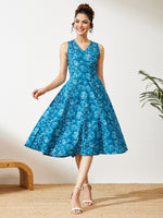 Thumbnail for Janasya Blue A-Line Cotton Dress - Dista