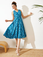 Thumbnail for Janasya Blue A-Line Cotton Dress - Dista