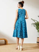 Thumbnail for Janasya Blue A-Line Cotton Dress - Dista
