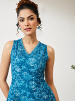 Thumbnail for Janasya Blue A-Line Cotton Dress - Dista