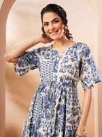 Thumbnail for Janasya Blue Fit & Flare Cotton Dress - Dista