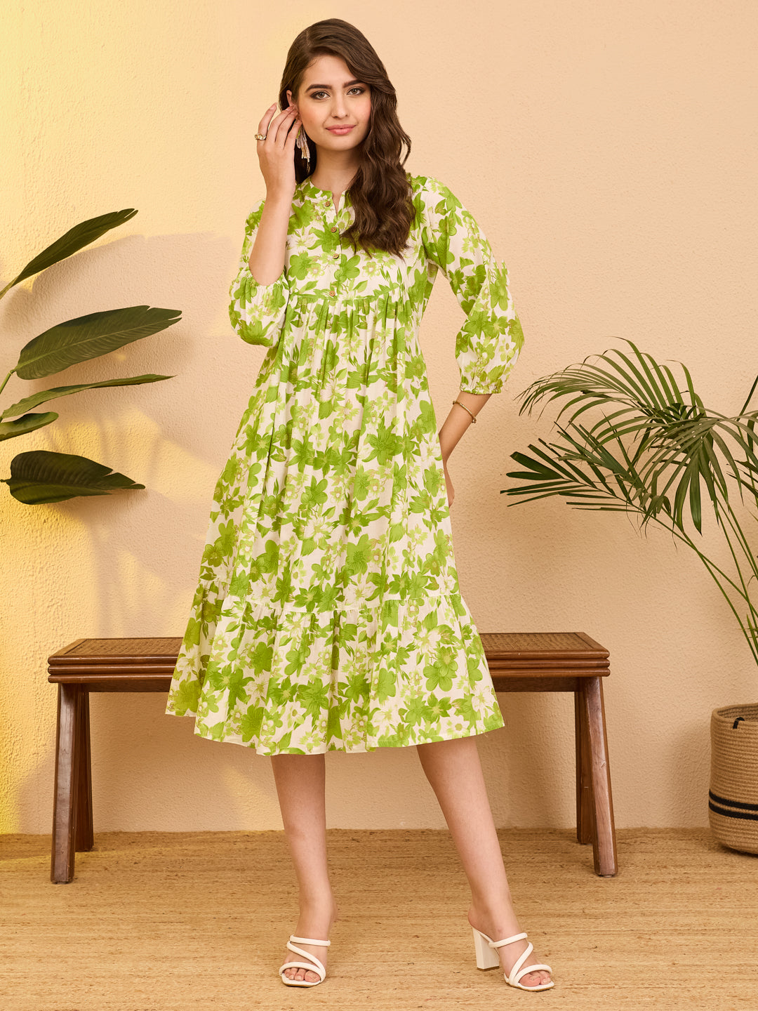 Janasya White A-Line Cotton Dress - Dista
