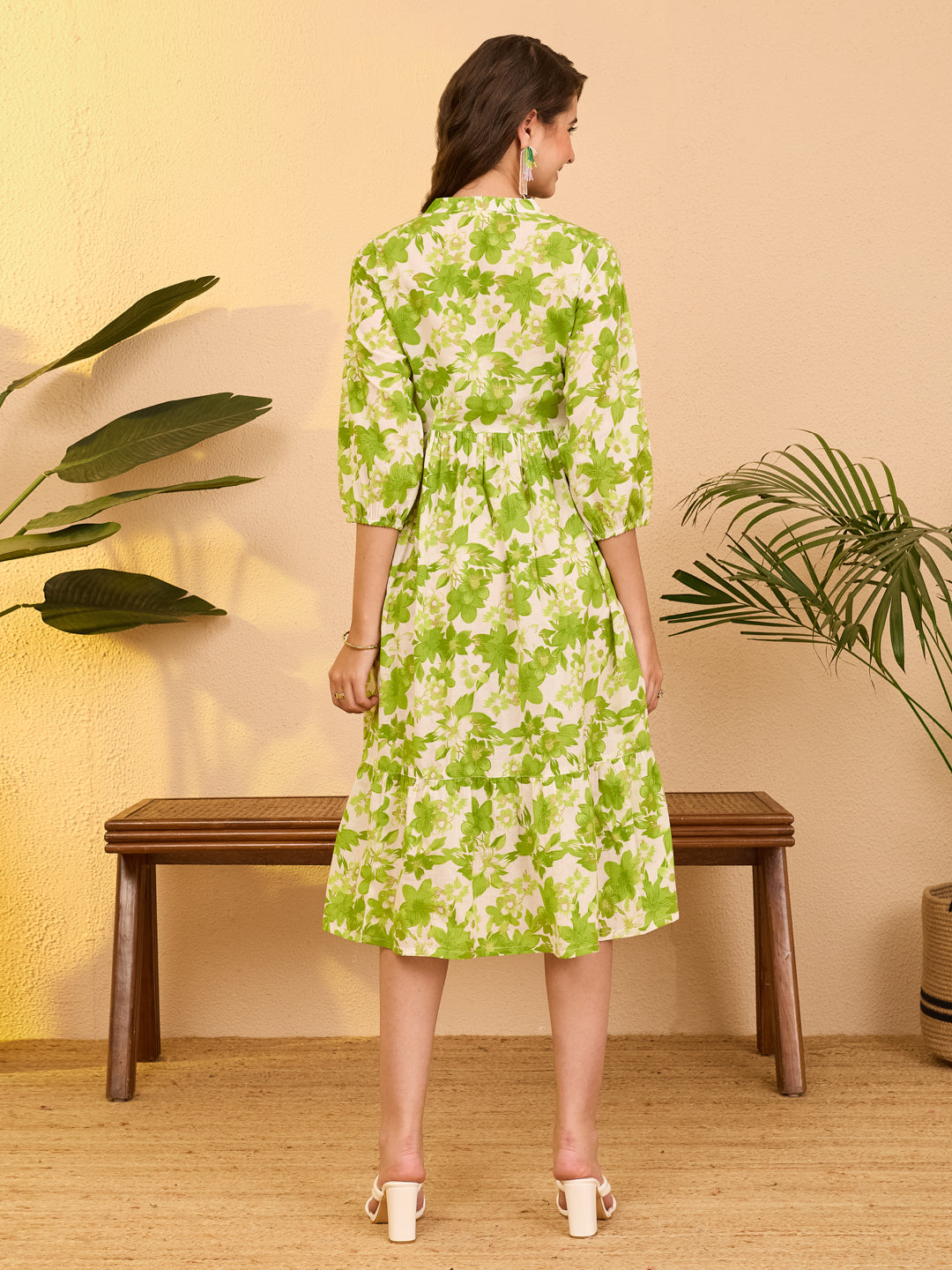 Janasya White A-Line Cotton Dress - Dista